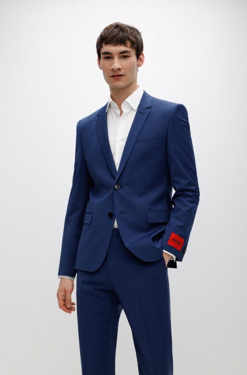 γαλάζιο εξαιρετικά λεπτό κοστούμι σε ένα σούπερ εύκαμπτο μείγμα μαλλιού Hugo Boss
