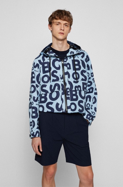 Μπουφάν Hugo Boss γαλάζιο χωρίς επένδυση με τύπωμα λογότυπου με επώνυμα κορδόνια