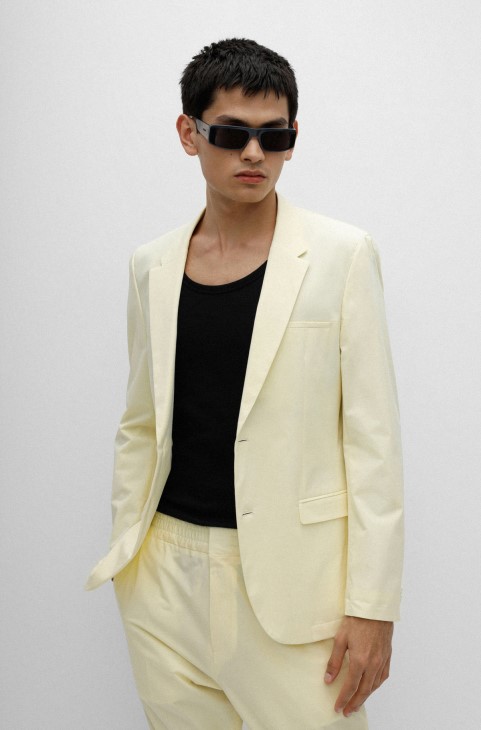 σακάκι εξαιρετικά λεπτής εφαρμογής σε βαμβακερό ρετσέντ, ανοιχτό κίτρινο Hugo Boss
