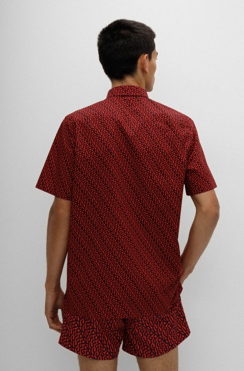 Πουκάμισο Hugo Boss σε χαλαρή εφαρμογή σε κόκκινο βαμβακερό τυπωμένο λογότυπο
