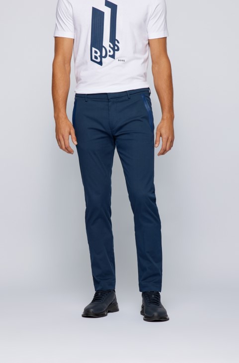 σκούρο μπλε Slim-fit παντελόνι σε βαμβακερό μείγμα με κολλημένες τσέπες Hugo Boss