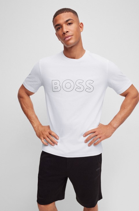 λευκό μπλουζάκι Hugo Boss από ελαστικό βαμβάκι με περίγραμμα λογότυπο