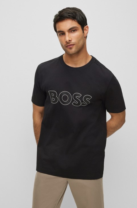 Μπλουζάκι Hugo Boss από βαμβακερό ελαστικό με μαύρο περίγραμμα λογότυπο