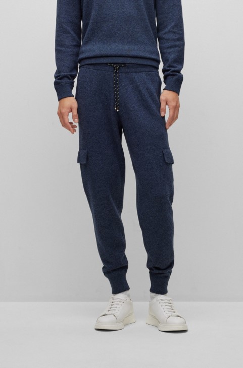 κανονική εφαρμογή σκούρο μπλε αθλητικό παντελόνι από βαμβάκι και παρθένο μαλλί Hugo Boss