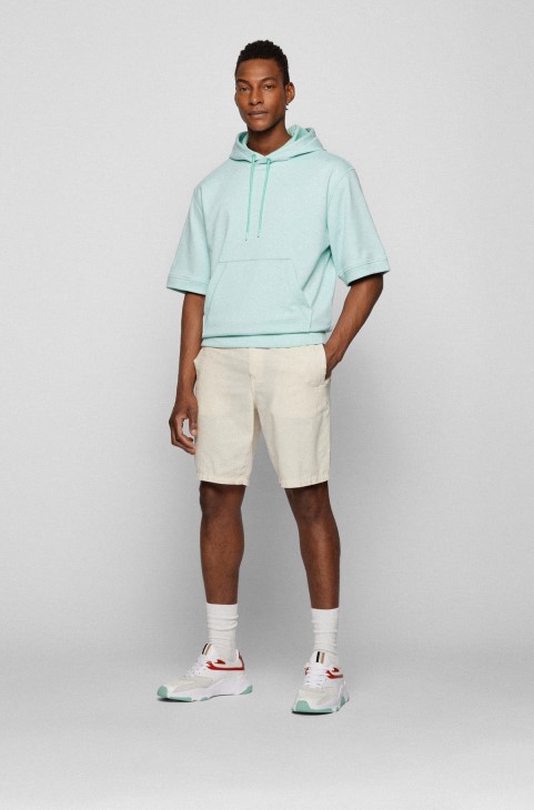 Ανοιχτό πράσινο φούτερ Hugo Boss, βαμβακερή κουκούλα με κοντό μανίκι
