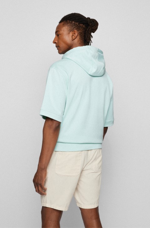 Ανοιχτό πράσινο φούτερ Hugo Boss, βαμβακερή κουκούλα με κοντό μανίκι
