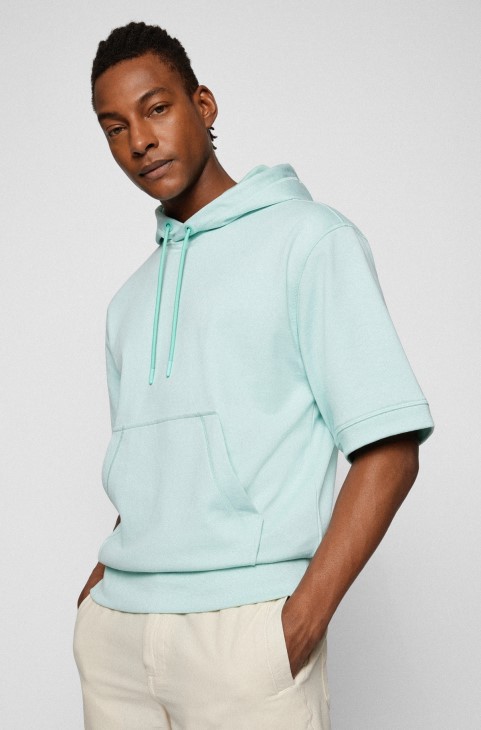 Ανοιχτό πράσινο φούτερ Hugo Boss, βαμβακερή κουκούλα με κοντό μανίκι
