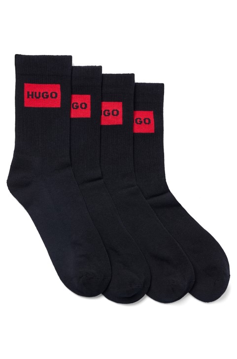 Hugo Boss μαύρες κοντές κάλτσες δύο σετ με ετικέτα με κόκκινο λογότυπο