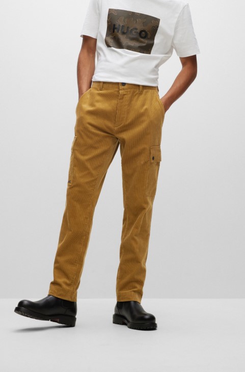 ανοιχτό καφέ Slim-fit Cargo παντελόνι από βαμβακερό κοτλέ Hugo Boss