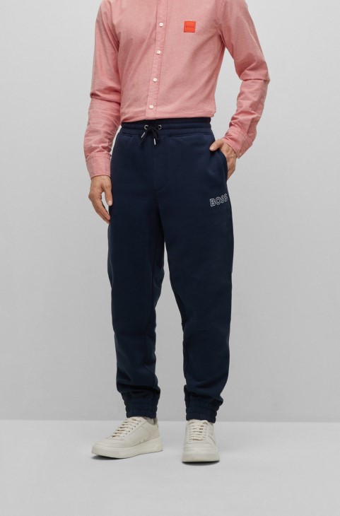 Σκούρο μπλε βαμβακερό παντελόνι αθλητικής φόρμας με λογότυπο αντίθεσης Hugo Boss