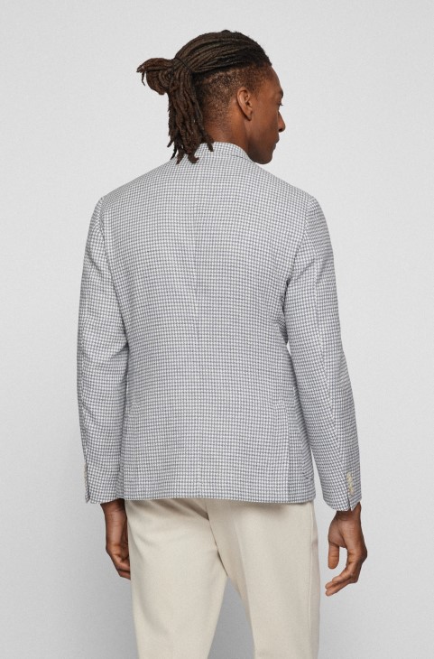 Slim-fit Jacket από βαμβακερό Houndstooth και λινό Hugo Boss Blue
