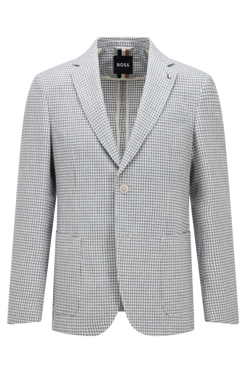 Slim-fit Jacket από βαμβακερό Houndstooth και λινό Hugo Boss Blue
