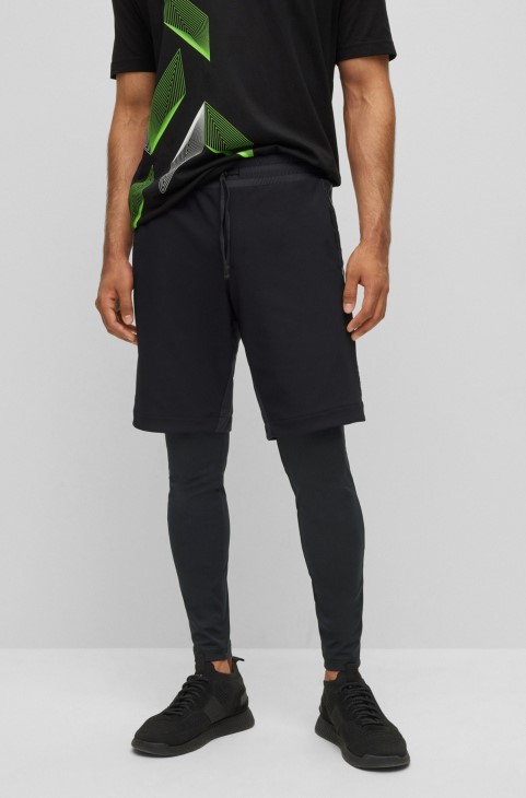 κολάν τρεξίματος Slim-fit με ενσωματωμένο σορτς Hugo Boss μαύρο