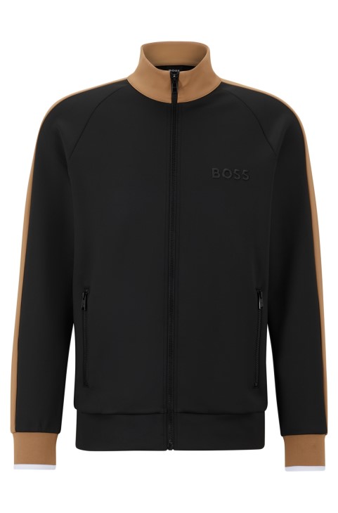 Μαύρη φούτερ με φερμουάρ από ελαστικό ύφασμα με Hugo Boss που μπλοκάρει τα χρώματα
