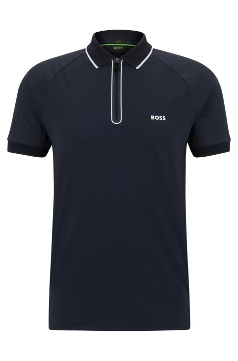 Πόλο μπλουζάκι με φερμουάρ σε λεπτή εφαρμογή από βαμβακερό ελαστικό σκούρο μπλε Boss Hugo