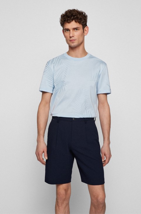 γαλάζιο μπλουζάκι Hugo Boss Mercerised-βαμβακερό Slim-fit με εποχιακή στάμπα