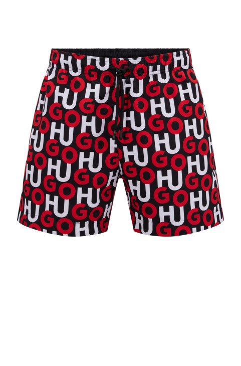 μαγιό σορτς με στοιβαγμένο λογότυπο από ανακυκλωμένο υλικό που στεγνώνει γρήγορα, κόκκινο μοτίβο Hugo Boss