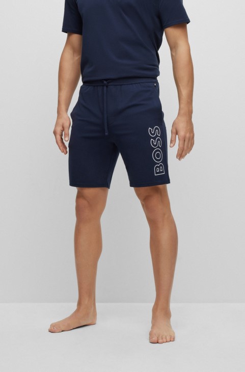 Βαμβακερή πιτζάμα σορτς Hugo Boss με λογότυπο σκούρο μπλε
