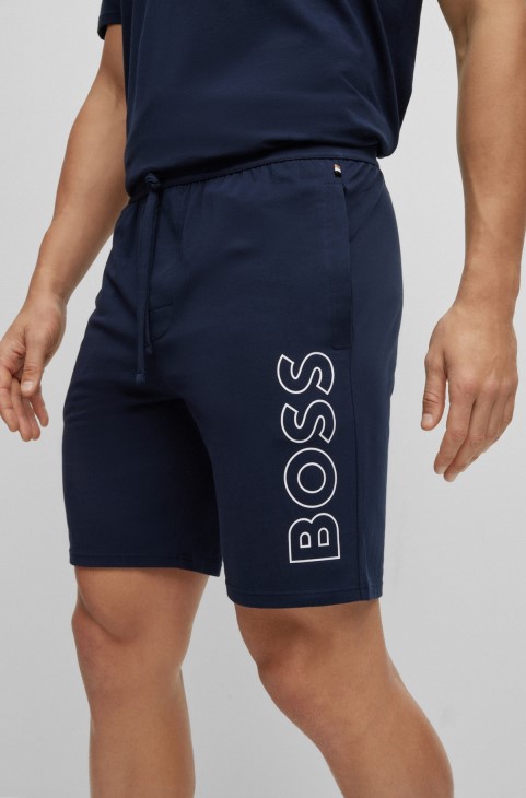 Βαμβακερή πιτζάμα σορτς Hugo Boss με λογότυπο σκούρο μπλε
