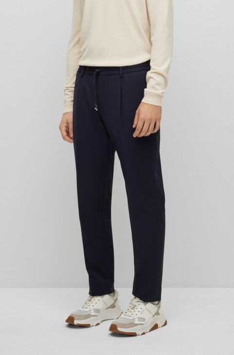 Σκούρο μπλε παντελόνι σε λεπτή εφαρμογή από ύφασμα στριμωγμένου μικρού μοτίβου Hugo Boss