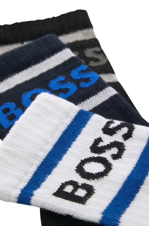 μοτίβο Hugo Boss τριών κοντών κάλτσες με ρίγες και λογότυπο
