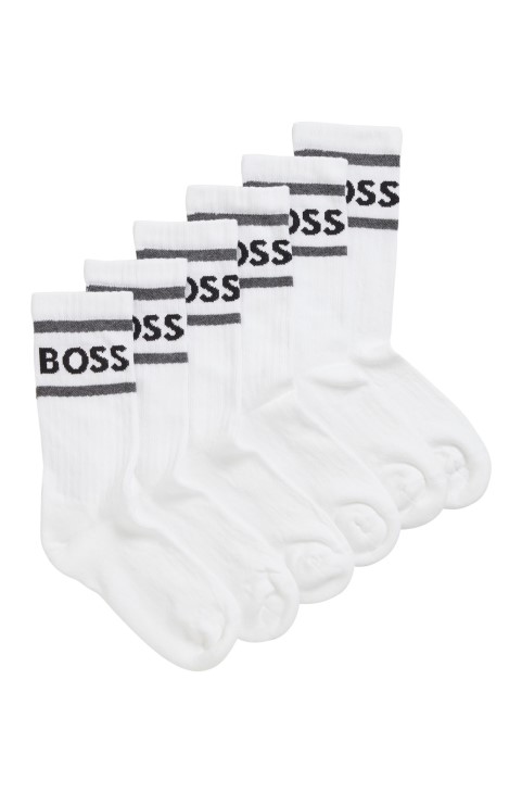 τρία πακέτο κοντές κάλτσες με ρίγες και λογότυπο λευκό Hugo Boss