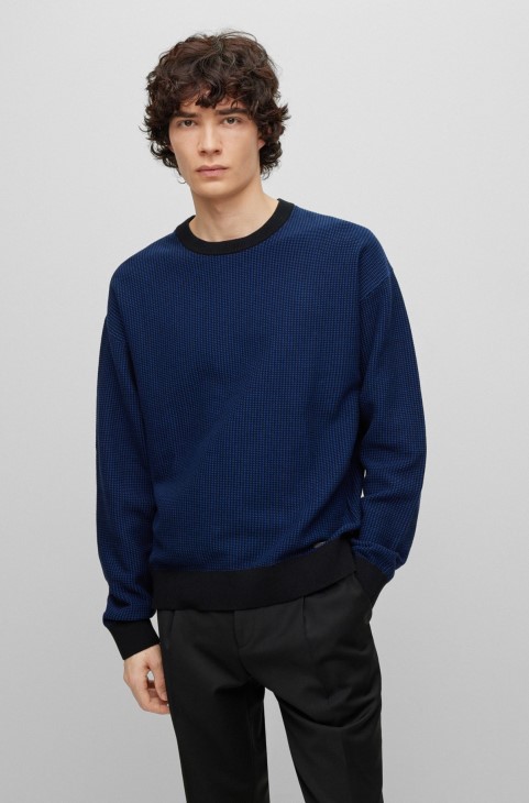 πουλόβερ από οργανικό βαμβάκι με λεπτομέρεια λογότυπου σκούρο μπλε Hugo Boss