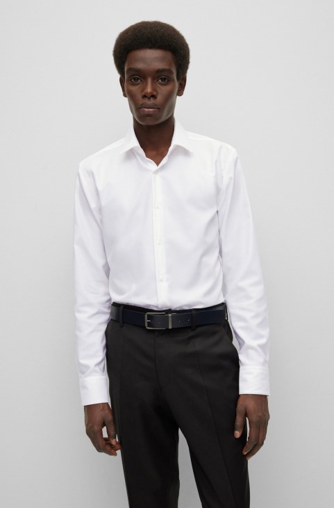 Slim-fit πουκάμισο Hugo Boss σε δομημένο βαμβακερό λευκό υψηλών επιδόσεων