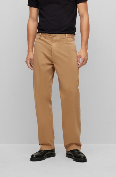 παντελόνι με κανονική εφαρμογή σε στρετ βαμβακερό μπεζ Hugo Boss