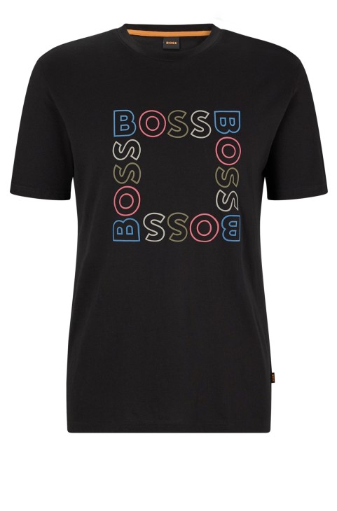 μαύρο βαμβακερό μπλουζάκι με λογότυπο Hugo Boss
