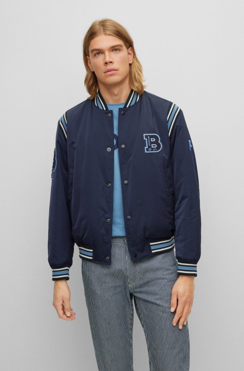 αδιάβροχο σατέν μπουφάν με σήμα διπλού μονόγραμμα σκούρο μπλε Hugo Boss