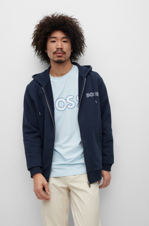 σκούρο μπλε φούτερ με φερμουάρ με φερμουάρ με λογότυπο Hugo Boss