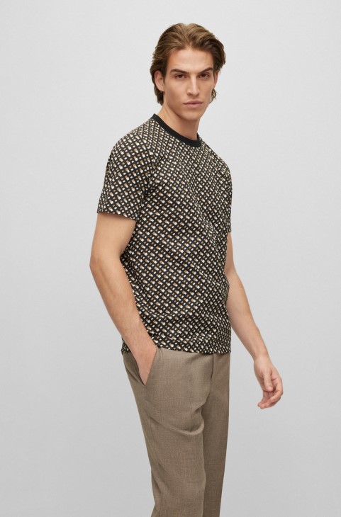 Βαμβακερό μπλουζάκι μερσεριζέ με επαναλαμβανόμενα μονογράμματα μοτίβο Hugo Boss