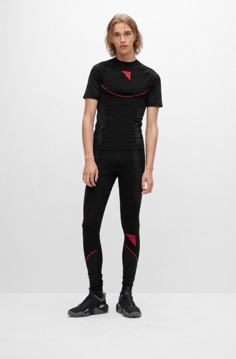 σούπερ ελαστικό μπλουζάκι με λεπτή εφαρμογή με σωληνώσεις και λογότυπο κάψουλας Hugo Boss μαύρο
