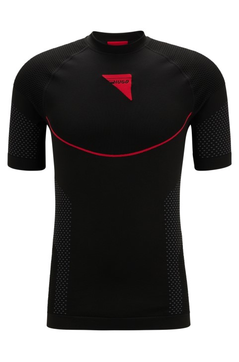 σούπερ ελαστικό μπλουζάκι με λεπτή εφαρμογή με σωληνώσεις και λογότυπο κάψουλας Hugo Boss μαύρο
