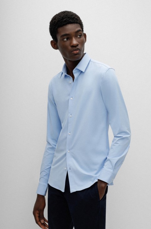 γαλάζιο πουκάμισο με εξαιρετικά λεπτή εφαρμογή σε φόρμα-stretch Jersey Hugo Boss