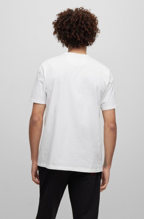 Μπλουζάκι από βαμβακερό ζέρσεϊ με γραφικό αλόγου και μάρκας Hugo Boss λευκό
