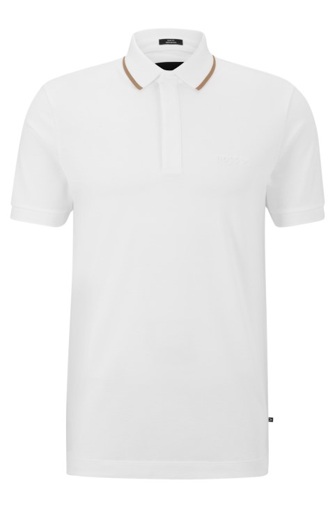 λευκό μπλουζάκι πόλο Hugo Boss Slim-fit με φινίρισμα κατά του ιδρώτα