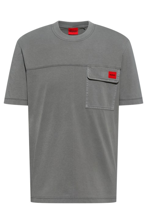 Βαμβακερό μπλουζάκι χαλαρής εφαρμογής με τσέπη στο στήθος ασημί Hugo Boss

