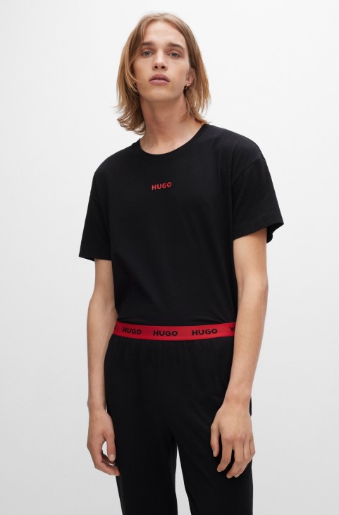 Hugo Boss μαύρα βαμβακερά μπουζόνια πιτζάμα με λογότυπο στη μέση
