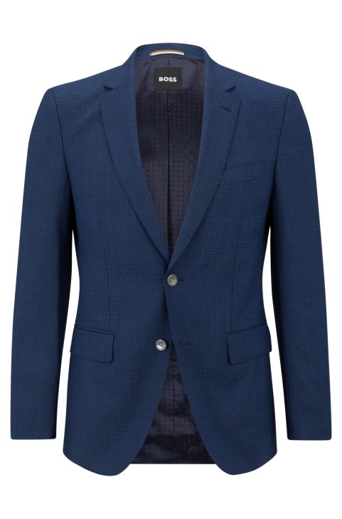 Slim-fit σακάκι από παρθένο μάλλινο Twill σκούρο μπλε Hugo Boss