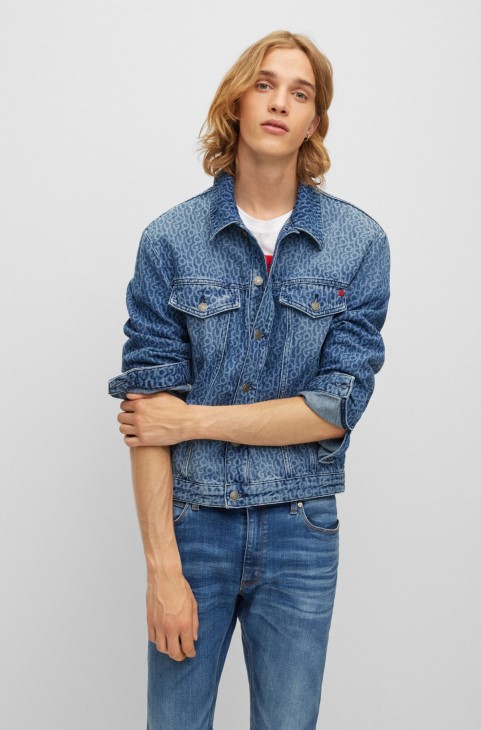 Μπλε τζιν μπουφάν Hugo Boss με κανονική εφαρμογή με τύπωμα λογότυπου