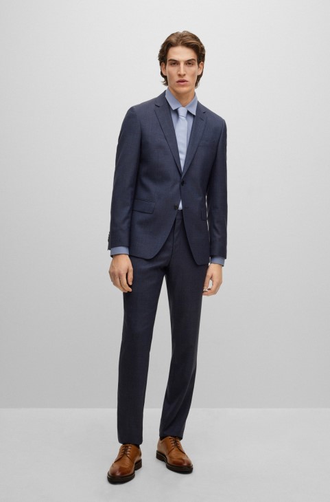 Κοστούμι με λεπτή εφαρμογή με μικρο-μοτίβο παρθένο μαλλί Serge σκούρο μπλε Hugo Boss