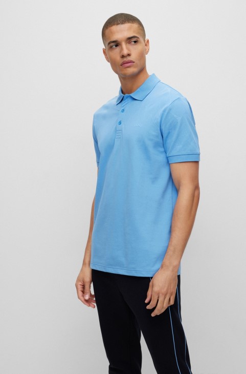 Πόλο μπλουζάκι πόλο με μείγμα βαμβακιού με λεπτή εφαρμογή με δικτυωτό έργο τέχνης μπλε Hugo Boss