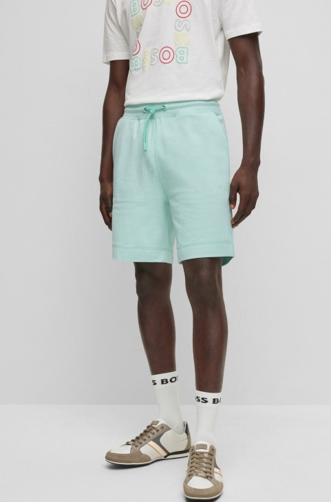 Βαμβακερό σορτς ανοιχτό πράσινο με εφέ Mouliné και ρυθμιζόμενο κορδόνι Hugo Boss