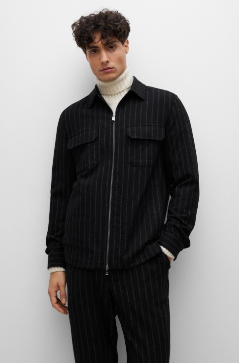 σακάκι χαλαρής εφαρμογής σε ρίγες κιμωλίας Performance-stretch ύφασμα μαύρο Hugo Boss