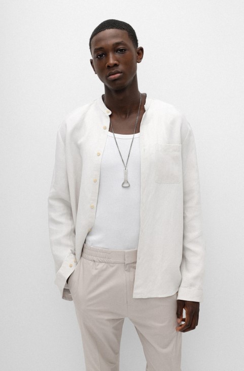 Πουκάμισο Hugo Boss μεγάλου μεγέθους σε απαλό μπεζ καμβά