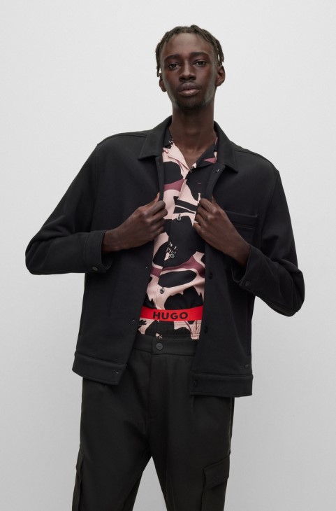 Μαύρο μπουφάν πουκαμίσου Hugo Boss που πλένεται σε λεπτή εφαρμογή από σούπερ-εύκαμπτο βαμβάκι