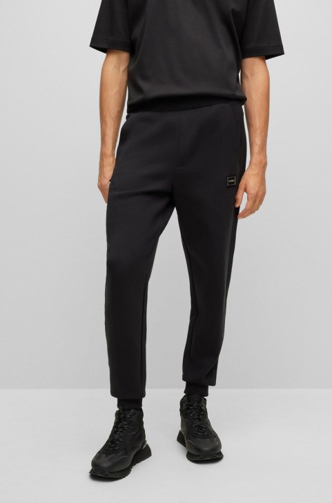 μαύρα βαμβακερά αθλητικά παντελόνια με πλαίσιο λογότυπο Hugo Boss