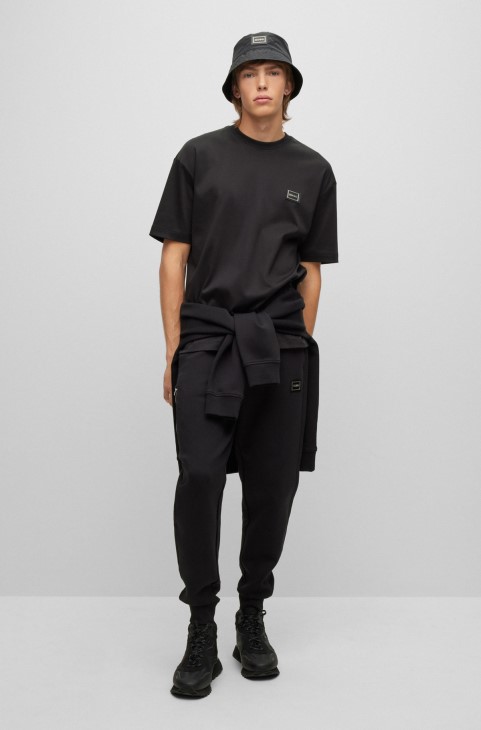 μαύρα βαμβακερά αθλητικά παντελόνια με πλαίσιο λογότυπο Hugo Boss
